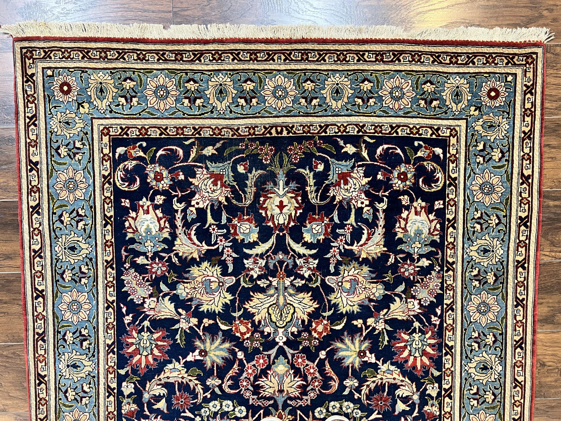 Blue Persian Qum Rug 5x7, Very Fine and Wonderful Authentic Persian Carpet, Wool Hand Knotted Vintage Semi Antique Oriental Rug, Floral, Ghom Qom Rug - Nuvé