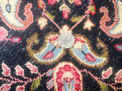 Antique Persian Kirman Rug 5x8, Floral Kirman, Midnight Blue/Black, Semi Open Field, Handmade Vintage Wool Carpet - Nuvé