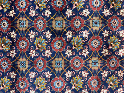 Persian Veramin Rug 7x11, Repeated Allover Pattern, Handmade Vintage Carpet, Navy Blue - Nuvé