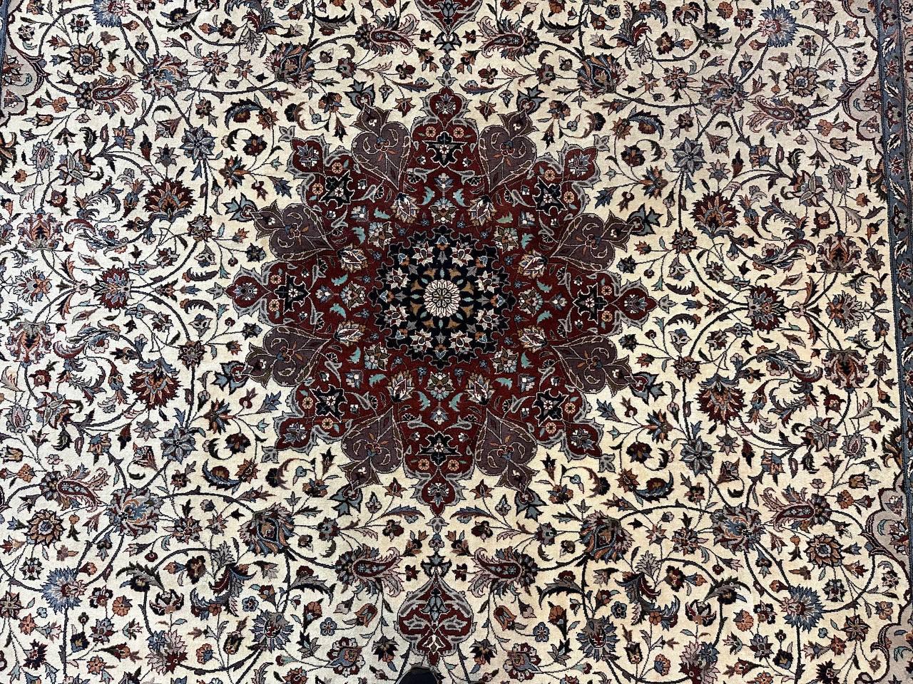 Sino Persian Rug 9x12, Vintage Wool Oriental Carpet, Floral Medallion, Wool Rug, Cream and Maroon - Nuvé