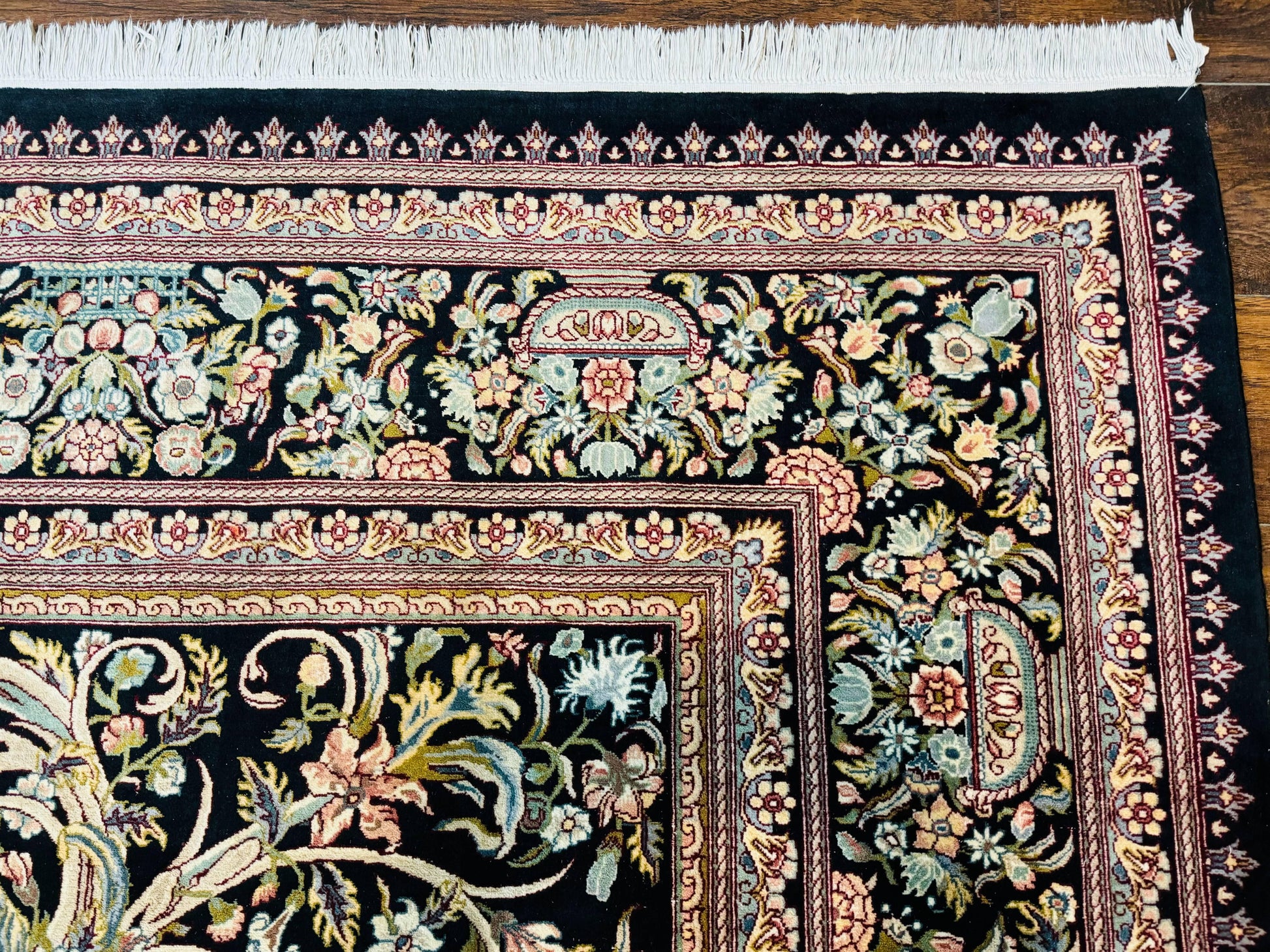 Pak Persian Rug 9x12, Highly Detailed Fine 260 KPSI, Floral, Handmade Traditional Carpet, Black - Nuvé