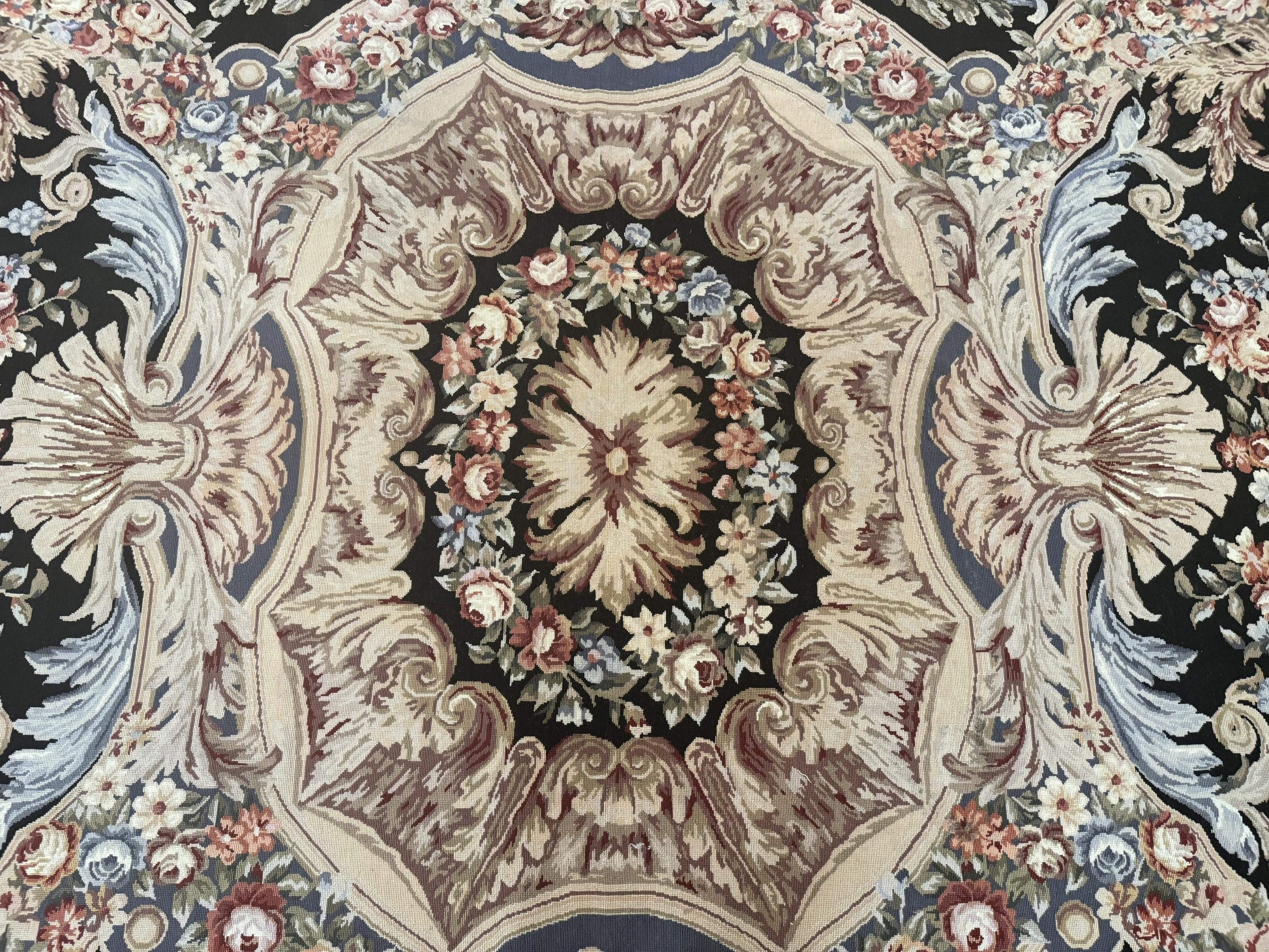 Wonderful Needlepoint Rug 10x14, Large Aubusson Carpet, Floral, Elegant, European Design - Nuvé