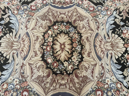Wonderful Needlepoint Rug 10x14, Large Aubusson Carpet, Floral, Elegant, European Design - Nuvé