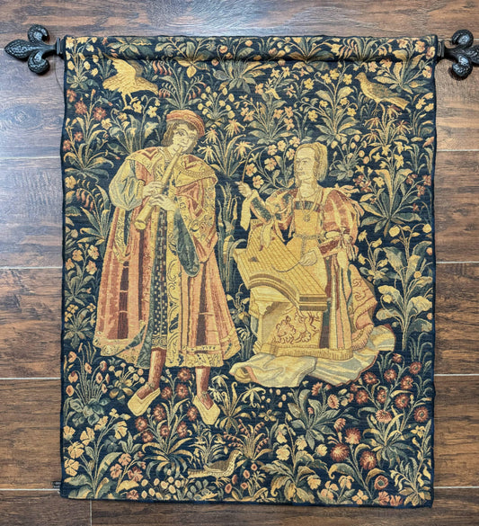 Vintage Belgium Tapestry 2x3 with Red, European Design, Flemish Tapestry - Nuvé