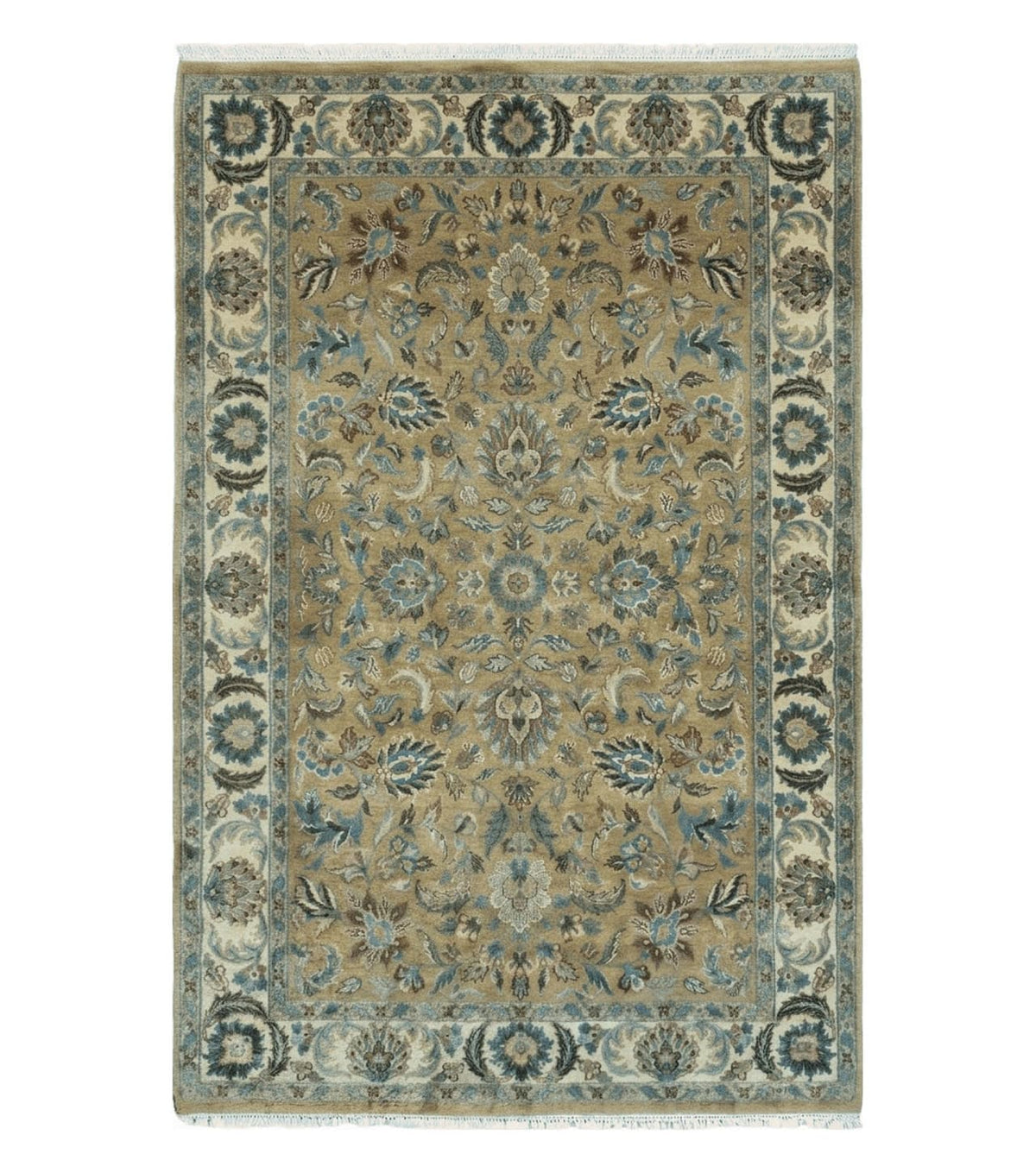 5' 6" X 9' Vintage Handmade Jaipur Indian Floral Oriental Wool Rug Veg Dyes
