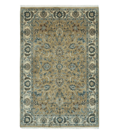 5' 6" X 9' Vintage Handmade Jaipur Indian Floral Oriental Wool Rug Veg Dyes