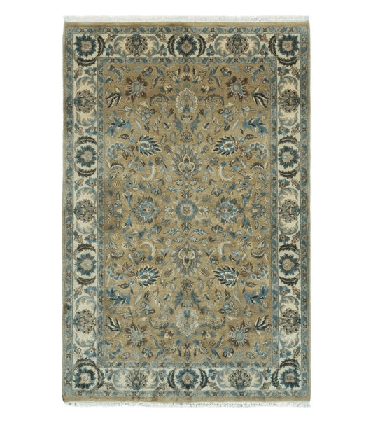 5' 6" X 9' Vintage Handmade Jaipur Indian Floral Oriental Wool Rug Veg Dyes