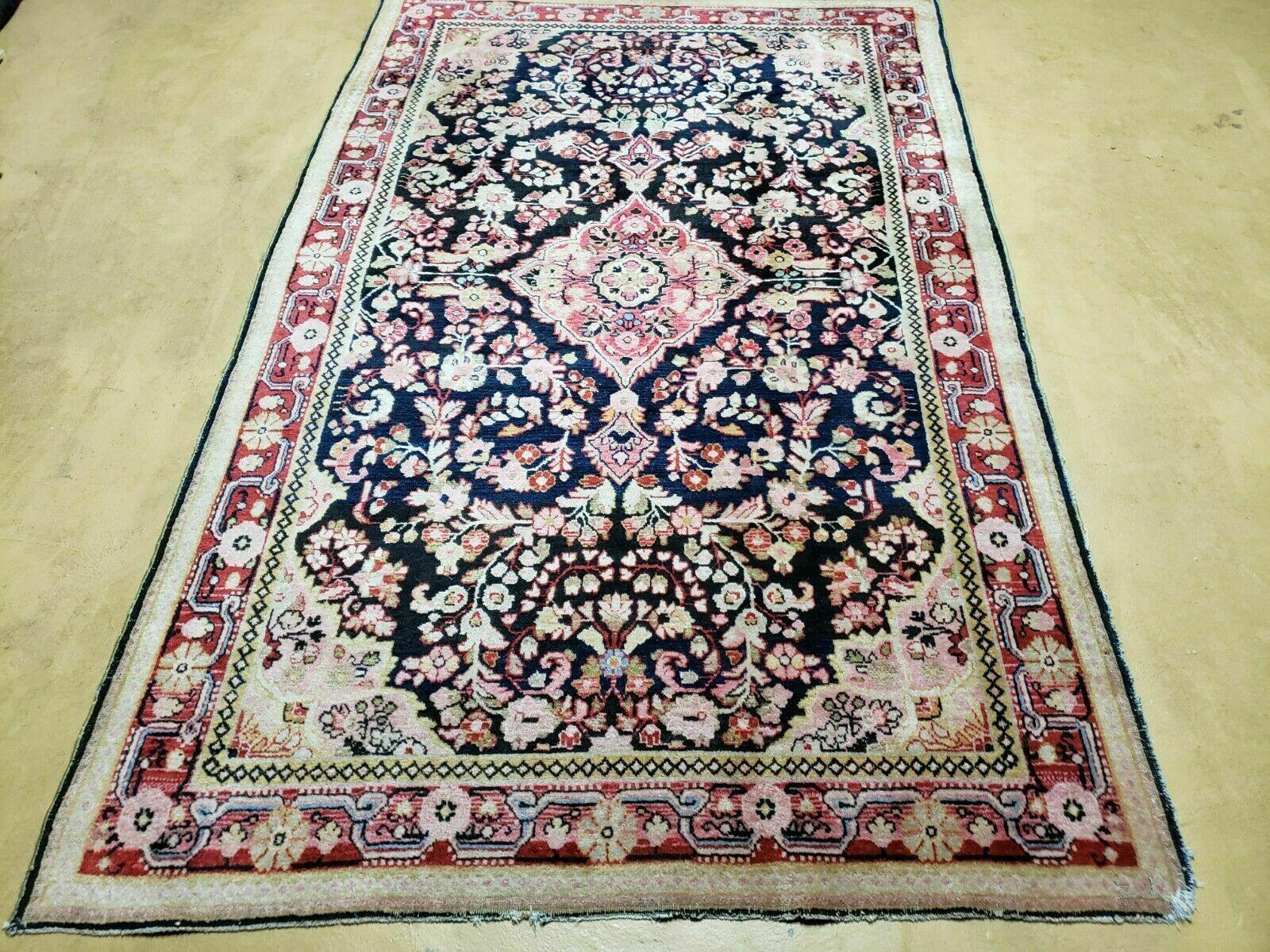 4' X 6' Antique Handmade India Floral Oriental Wool Rug Carpet Organic Blue - Nuvé