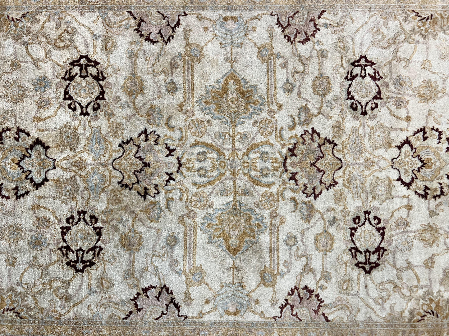 Peshawar Rug 5x7, Beige and Maroon, Vintage Handmade Wool Traditional Carpet 5 x 7 ft, Pakistani Rug, Agra Pattern, Very Fine 260 KPSI - Nuvé