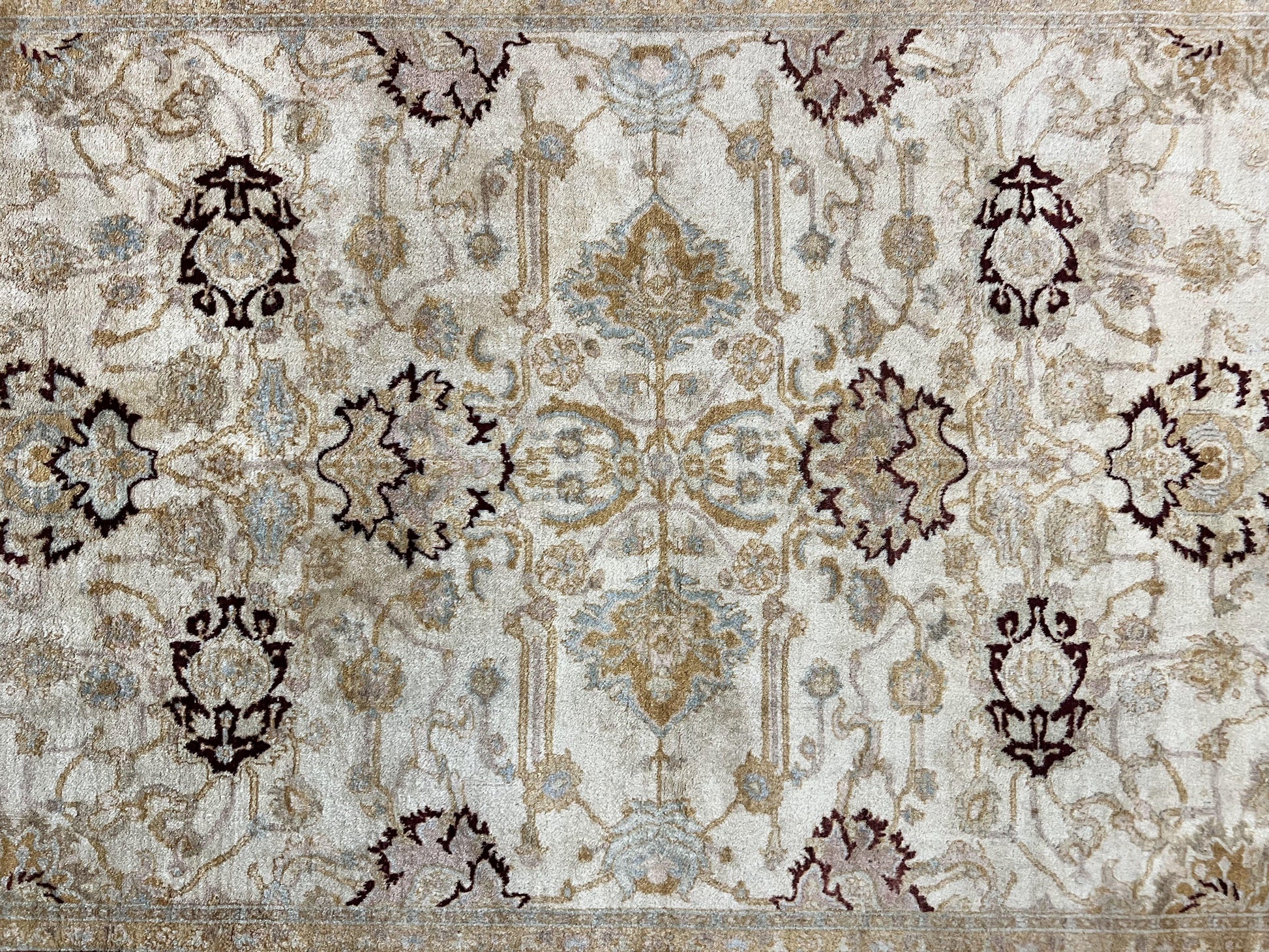 Peshawar Rug 5x7, Beige and Maroon, Vintage Handmade Wool Traditional Carpet 5 x 7 ft, Pakistani Rug, Agra Pattern, Very Fine 260 KPSI - Nuvé