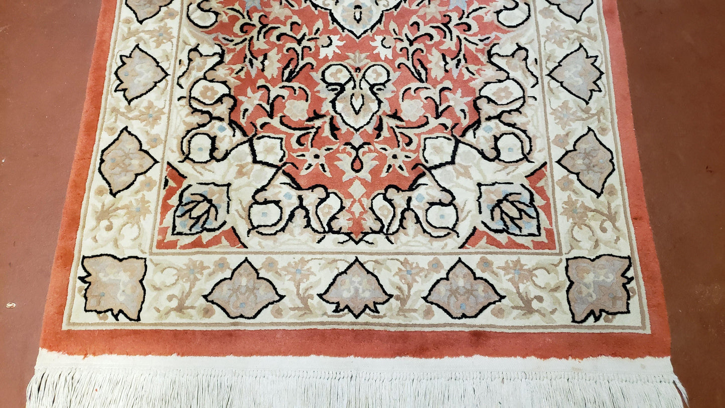 3x5 Red Chinese Plush Rug, Hand Knotted Soft Wool Carpet, Medallion Rug, Fine Vintage Rug, 120 Line, Small Area Rug - Nuvé