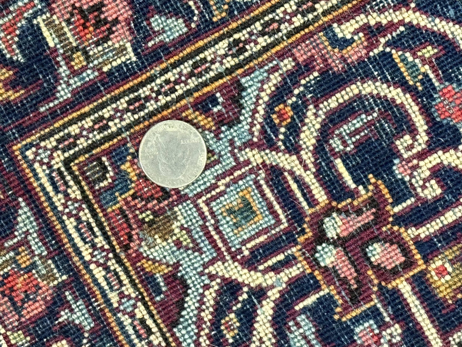Small Persian Kashan Rug 2x3, Red and Navy Blue, Handmade Vintage Wool Semi Antique Persian Carpet, Semi Open Field - Nuvé