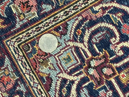 Small Persian Kashan Rug 2x3, Red and Navy Blue, Handmade Vintage Wool Semi Antique Persian Carpet, Semi Open Field - Nuvé