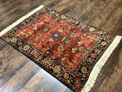 Antique Persian Farahan Sarouk Rug 3.6 x 5, Red, Floral, Traditional Rug, Fine 210 KPSI - Nuvé