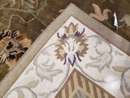 8x10 Rug - Plush Tibetan Rug - Green & Beige Floral Rug - Large Handmade Wool Rug - 250x300 Carpet - Nuvé