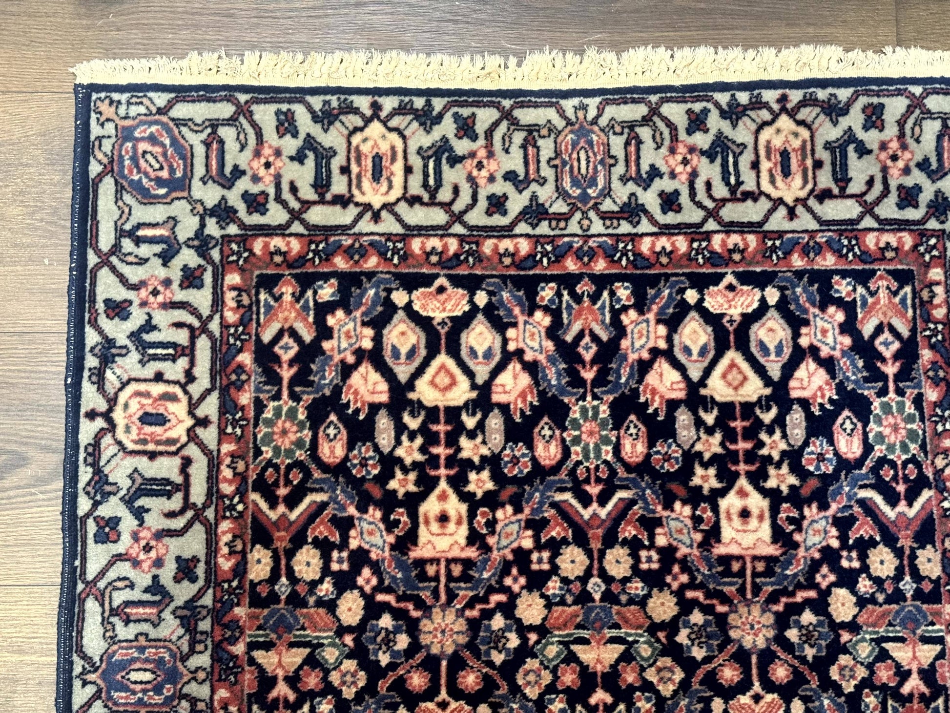 Indo Persian Runner Rug 2.8 x 12, Navy Blue, Floral, Fine 270 KPSI - Nuvé