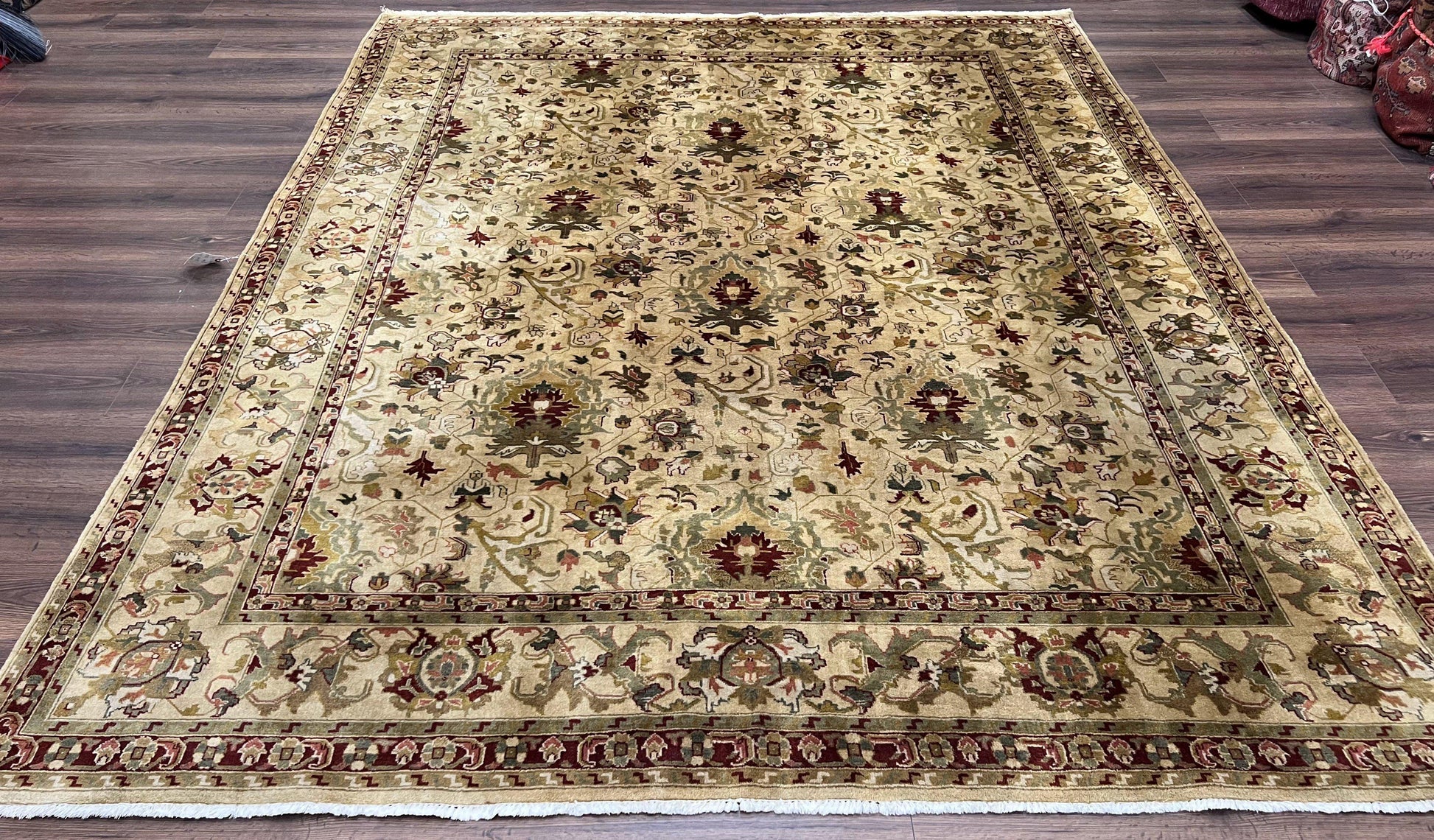 Indian Mahal Rug 8x10, Allover Floral Mahal Oriental Carpet 8 x 10, Handmade Hand Knotted Wool Rug, Indo Persian Area Rug, Tea-Washed Tan - Nuvé