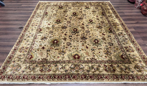 Indian Mahal Rug 8x10, Allover Floral Mahal Oriental Carpet 8 x 10, Handmade Hand Knotted Wool Rug, Indo Persian Area Rug, Tea-Washed Tan - Nuvé