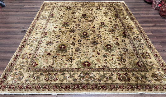 Indian Mahal Rug 8x10, Allover Floral Mahal Oriental Carpet 8 x 10, Handmade Hand Knotted Wool Rug, Indo Persian Area Rug, Tea-Washed Tan - Nuvé