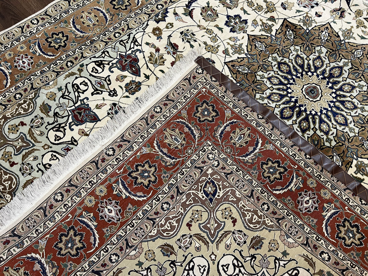 Wonderful Persian Tabriz Rug 7x10, Floral Medallion, Very Fine Oriental Carpet, Ivory