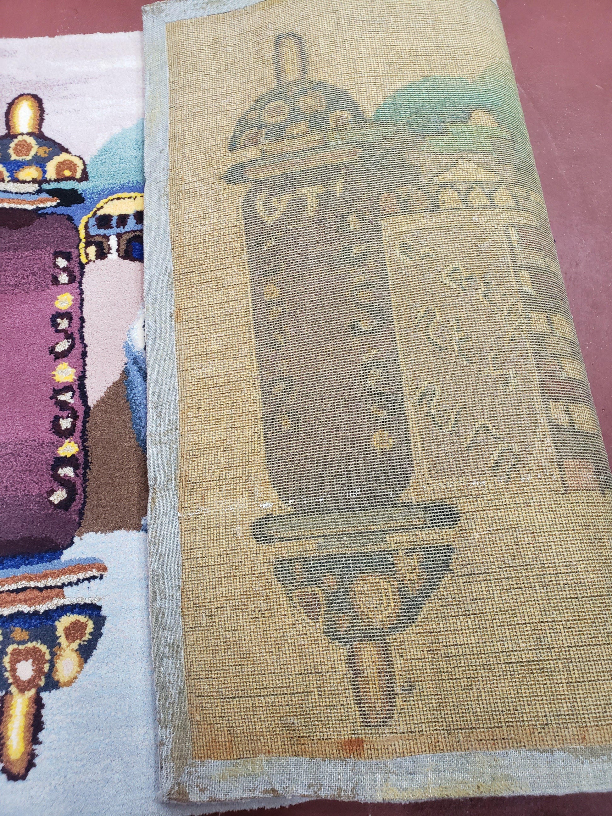Vintage Judaica Pictorial Rug 3x5, Wool Hand-Tufted Israeli Signed Rug, Jerusalem Rug, Star of David Torah Scroll Verses, Chanuka Gift - Nuvé