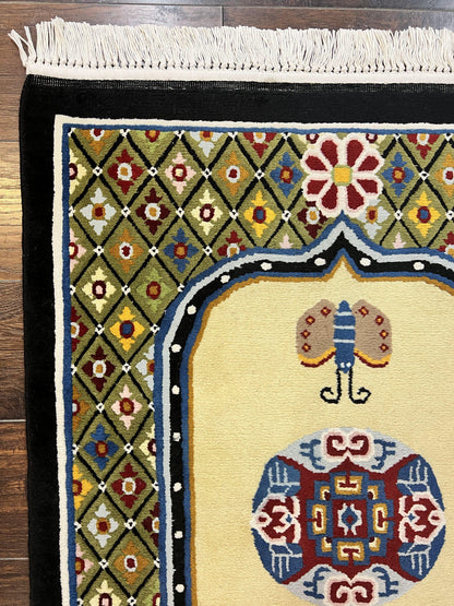 Chinese Rug 3x6 ft, Chinese Wool Rug, Tiensin Rug, Handmade Wool 3 x 6 Vintage Peking Rug, Art Deco Rug, Butterflies - Nuvé
