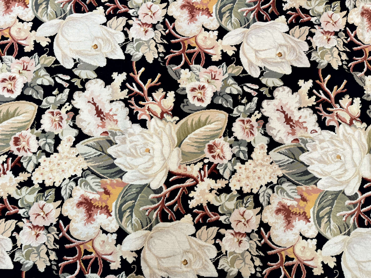 Palace Size Needlepoint Rug 13x17, Extra Large Wool Floral Handmade Carpet, European Design, Botanical - Nuvé