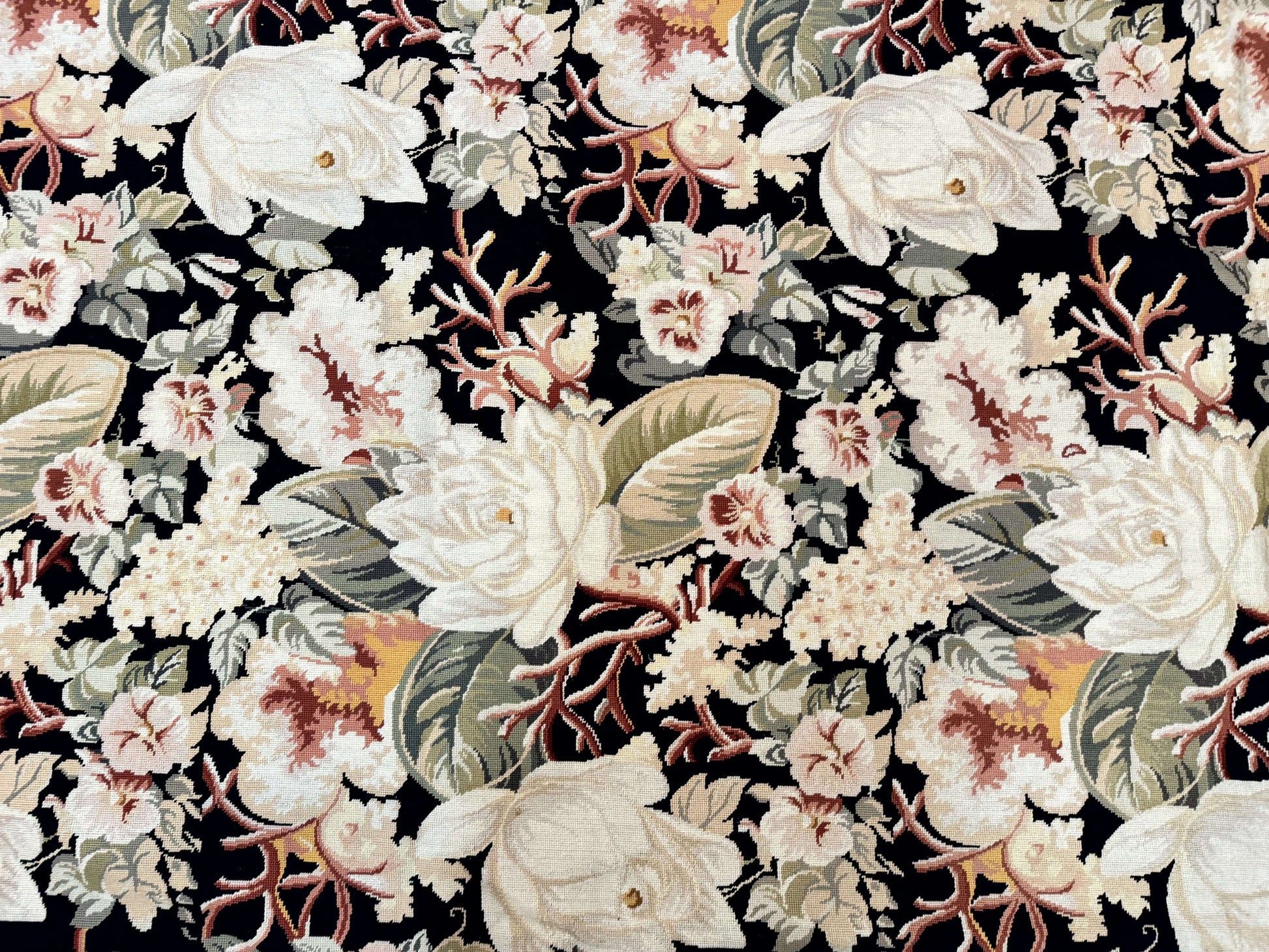 Palace Size Needlepoint Rug 13x17, Extra Large Wool Floral Handmade Carpet, European Design, Botanical - Nuvé