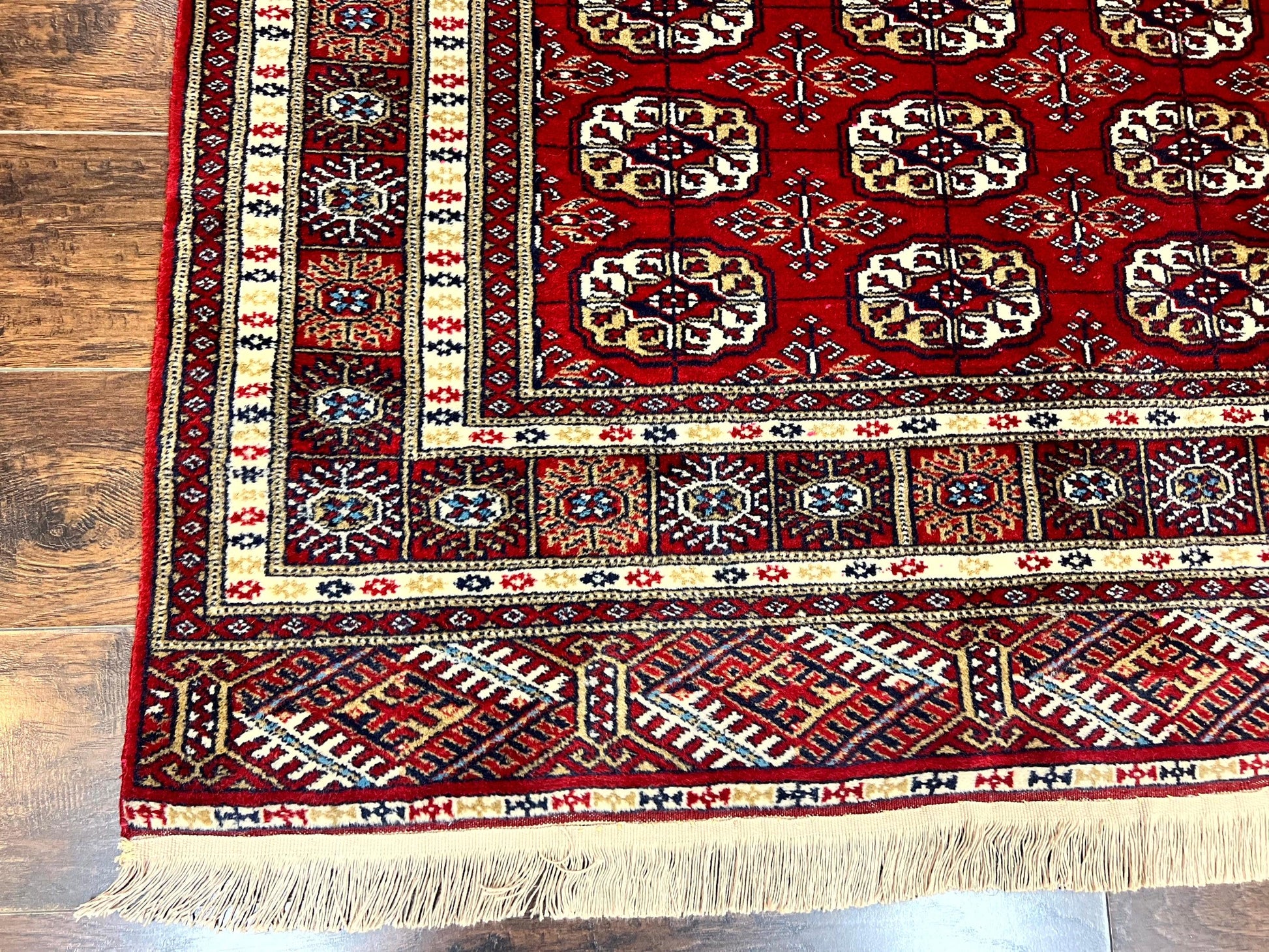 Pakistani Bokhara Rug 4x6, Red Turkoman Carpet, Finely Hand Knotted, Wool Vintage Rug - Nuvé