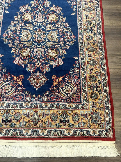Blue Persian Qum Rug 3.6 x 5, Floral Medallion, Fine 310 KPSI - Nuvé