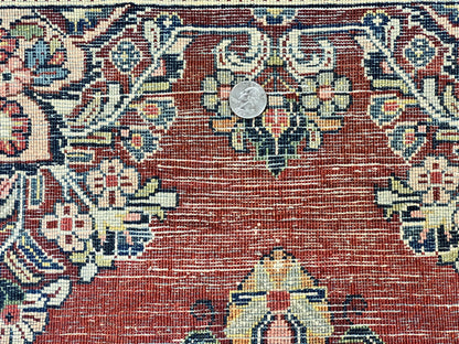 Persian Sarouk Runner Rug 2.7 x 6, Semi Open Field, Red, Handmade Hand Knotted, Wool Oriental Carpet, Vintage Semi Antique - Nuvé