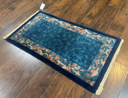 Blue Chinese Wool Rug 2.5 x 4, Peking Rug, Fete Rug, Semi Antique Chinese Carpet - Nuvé