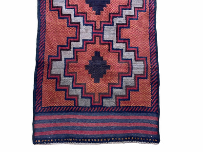 3X5 Vintage Handmade Tribal Wool Rug Balouchi Rug Afghan Rug Red 2' 8" X 4' 8" - Nuvé