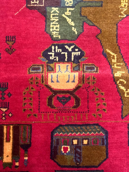 Red Afghan Balouch Rug 3x7, Tribal, Map of Afghanistan Depiction, Handmade, New - Nuvé