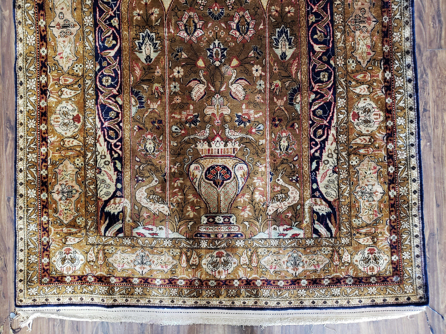 Semi Antique Persian Qum Silk Prayer Rug, Silk, Hand-Knotted, 3'6" x 5' - Nuvé