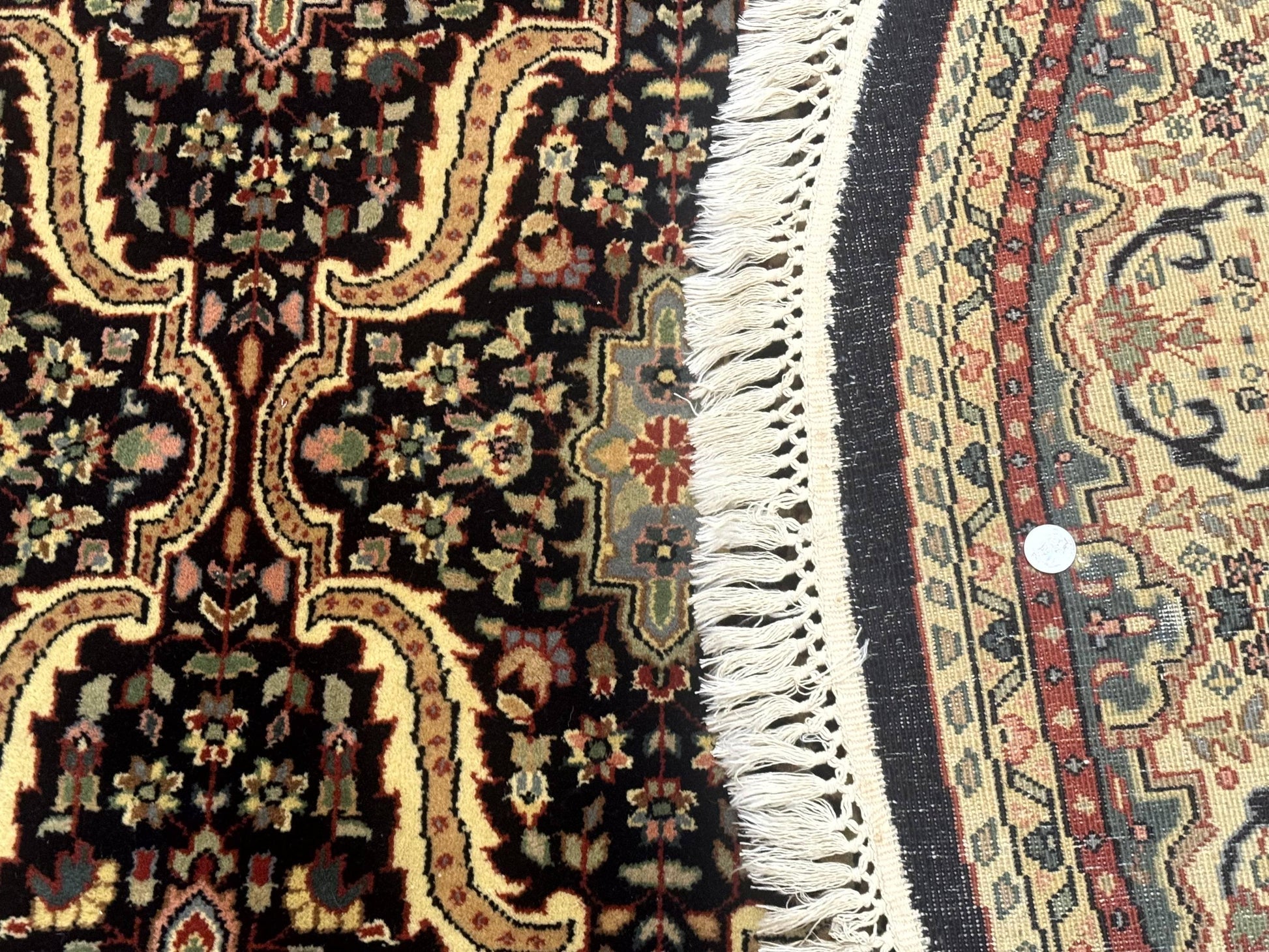Round Indo Persian Rug 6x6, Indian Bidjar Rug, Navy Blue and Beige - Nuvé