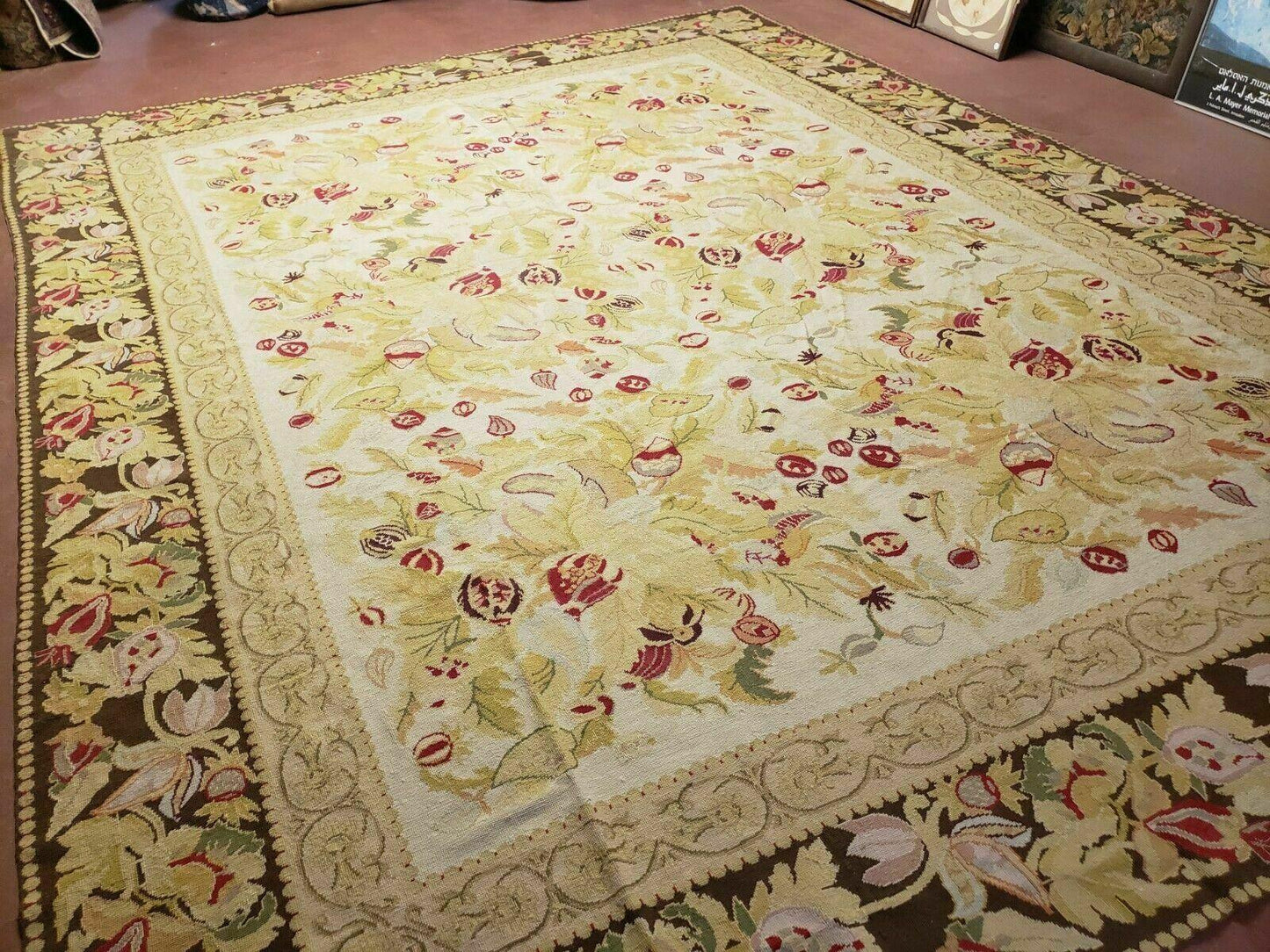 9' X 11' Handmade Chinese Needlepoint Wool Floral Rug Carpet Rose Garden Chic - Nuvé