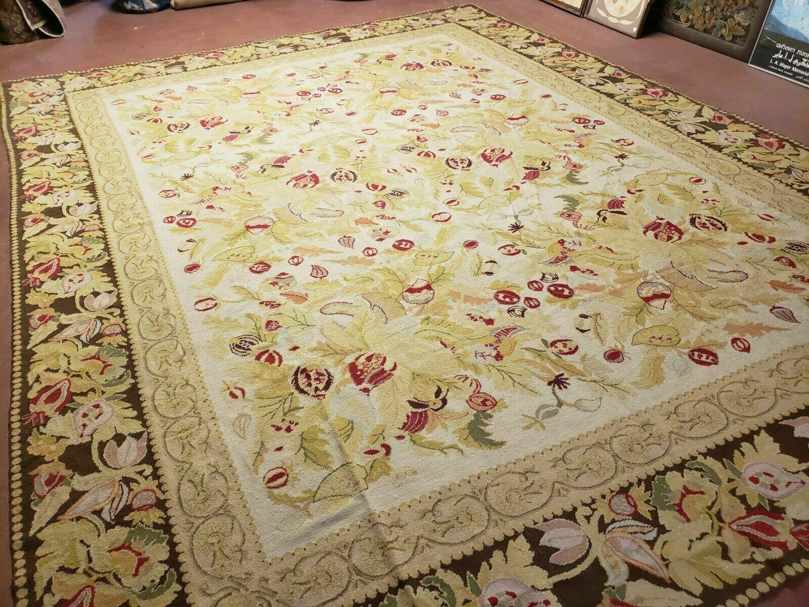 9' X 11' Handmade Chinese Needlepoint Wool Floral Rug Carpet Rose Garden Chic - Nuvé