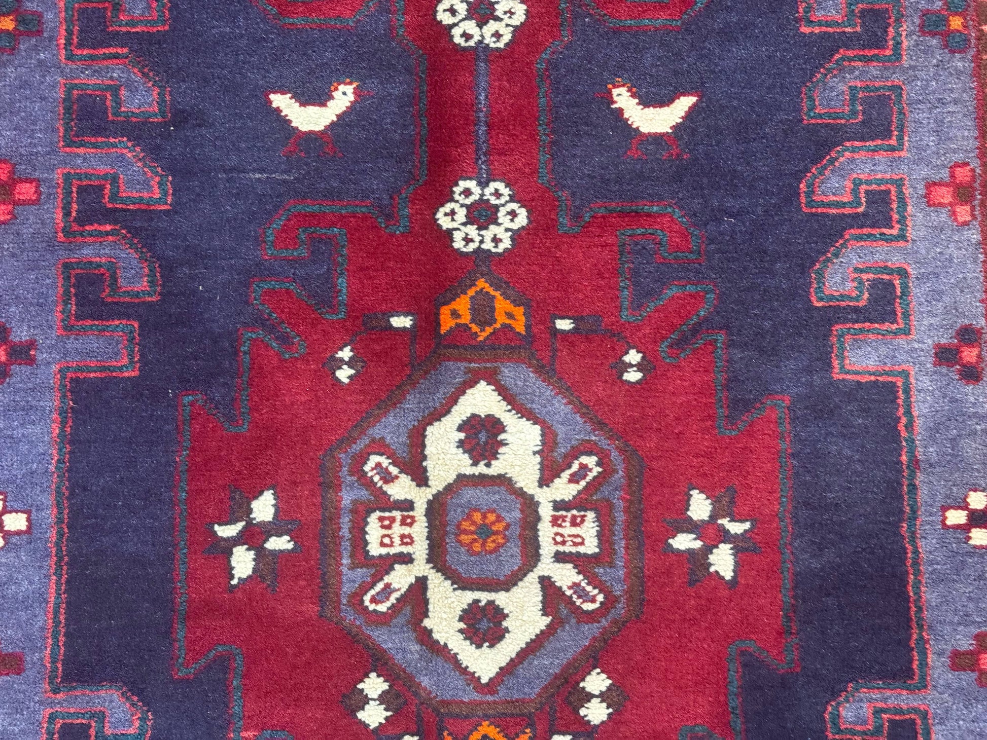 Persian Karajeh Runner Rug 3.6 x 9.5, Geometric Medallions, Tribal Village Rug, Navy Blue, Handmade - Nuvé