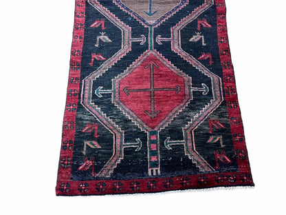 3 X 7 Handmade Wool Tribal Runner Rug Geometric Red Blue Boho Organic Dyes - Nuvé