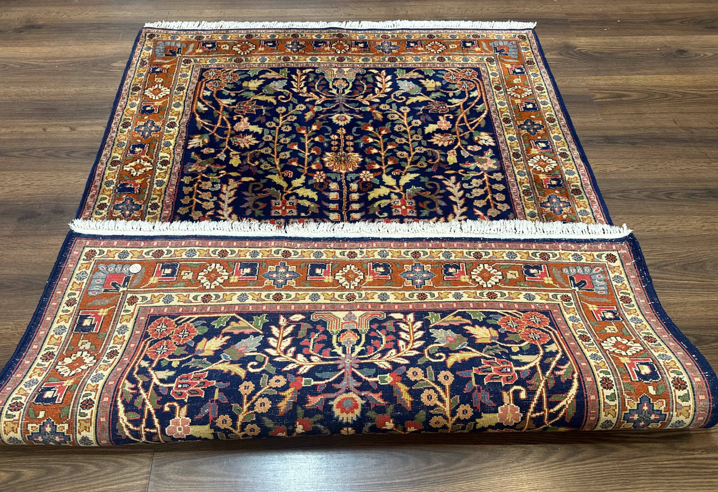 Indo Persian Sarouk Rug 4x6, Blue and Rust Red - Nuvé