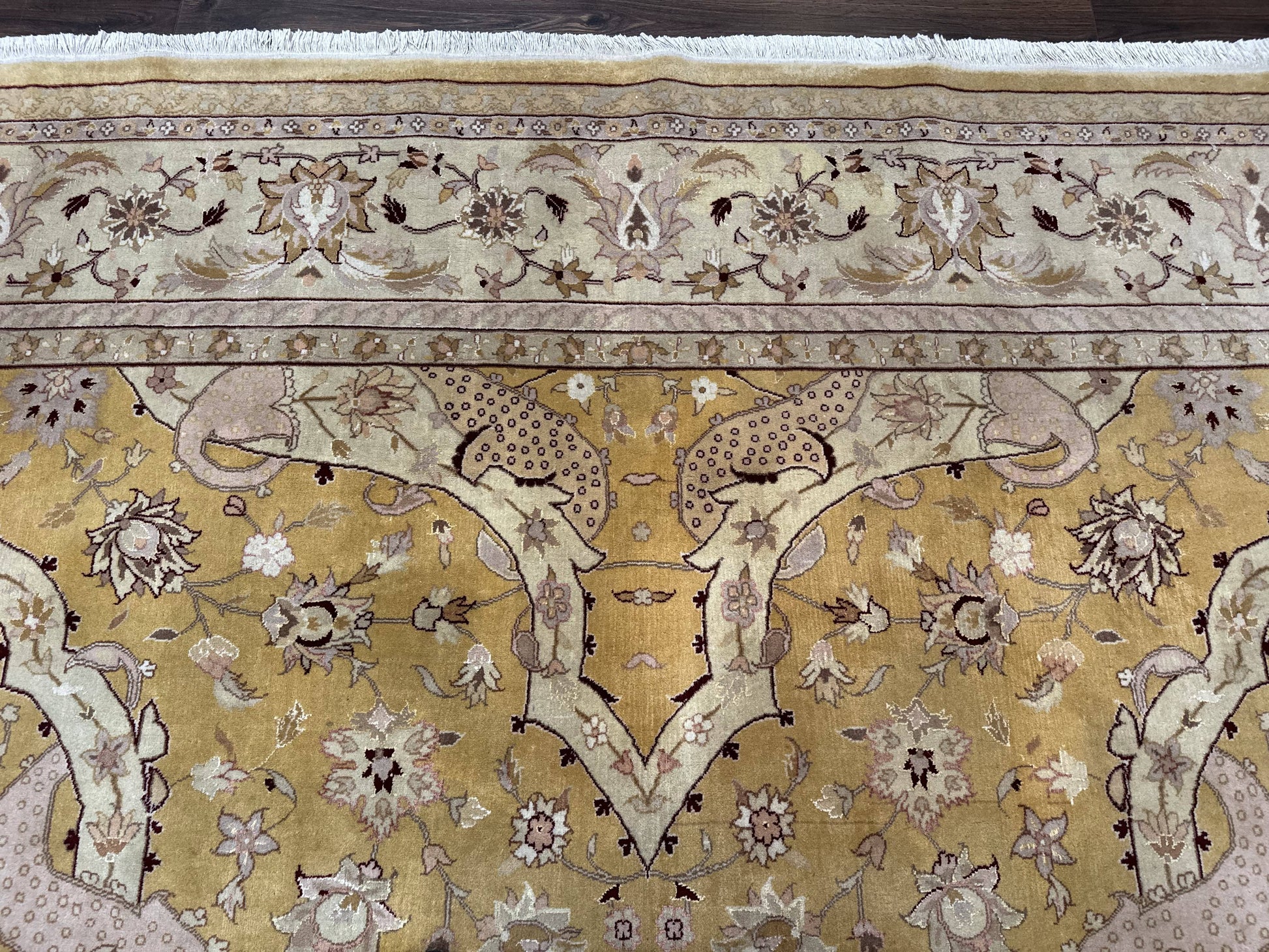 Sino Persian Rug 8x11, Wool with Silk Highlights, Unique Colors, Gold and Light Green, Fine 240 KPSI - Nuvé