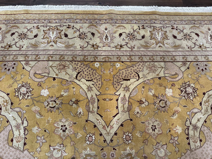 Sino Persian Rug 8x11, Wool with Silk Highlights, Unique Colors, Gold and Light Green, Fine 240 KPSI - Nuvé