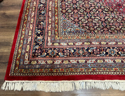 Indo Persian Bidjar Rug 10x14, Red and Dark Blue, Herati Mahi Pattern, Vintage - Nuvé