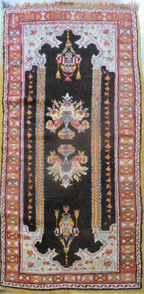 Antique Moroccan Runner Rug 3x7, Moroccan Prayer Rug, Double Mehrab Prayer Arches, Black and Red, Hand-Knotted Wool Carpet, Hallway Rug Nice - Nuvé
