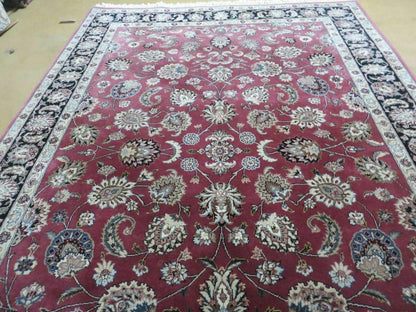 6' X 9' Vintage Handmade Fine India Floral Oriental Silk Accent Wool Rug Carpet - Nuvé