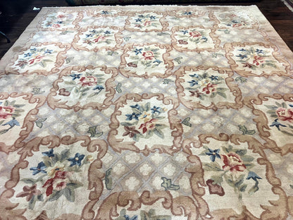 Indo Chinese Aubusson Wool Rug 11x16, Palace Sized Carpet, Oversized Handmade Vintage Rug, European Design - Nuvé