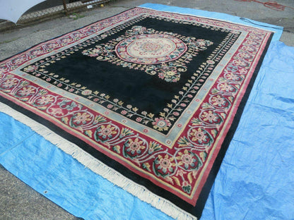 9' X 12' Decorative Chinese Aubusson Hand Knotted Pile Wool Rug Black Nice