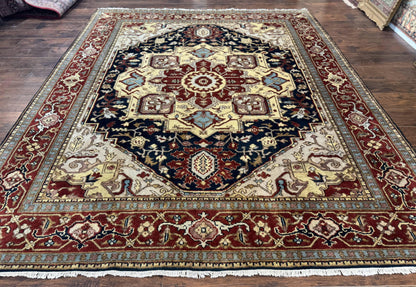 Indo Persian Heriz Rug 8x10, Geometric Medallion, Serapi Carpet, Wool Vintage Rug - Nuvé