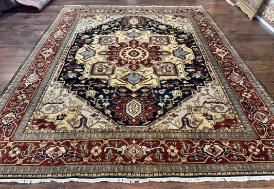Indo Persian Heriz Rug 8x10, Geometric Medallion, Serapi Carpet, Wool Vintage Rug - Nuvé